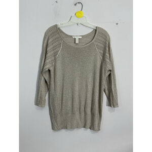 Womans Chicos 2 (12) Gold Metallic Pullover Open Knit Sweater 3/4 Sleeves